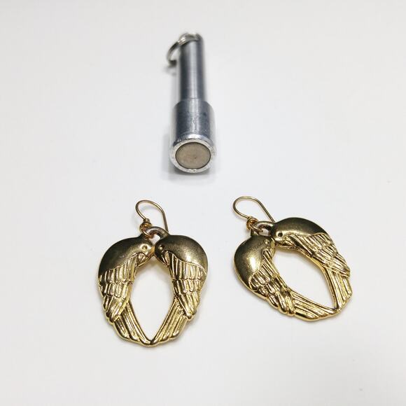 Laurel Burch Song Sparrows Earrings Gold Plated Birds Heart Shape 1980s Vintage - Picture 5 of 10